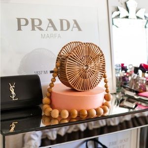 Round Beige Bamboo Crossbody Beach Purse